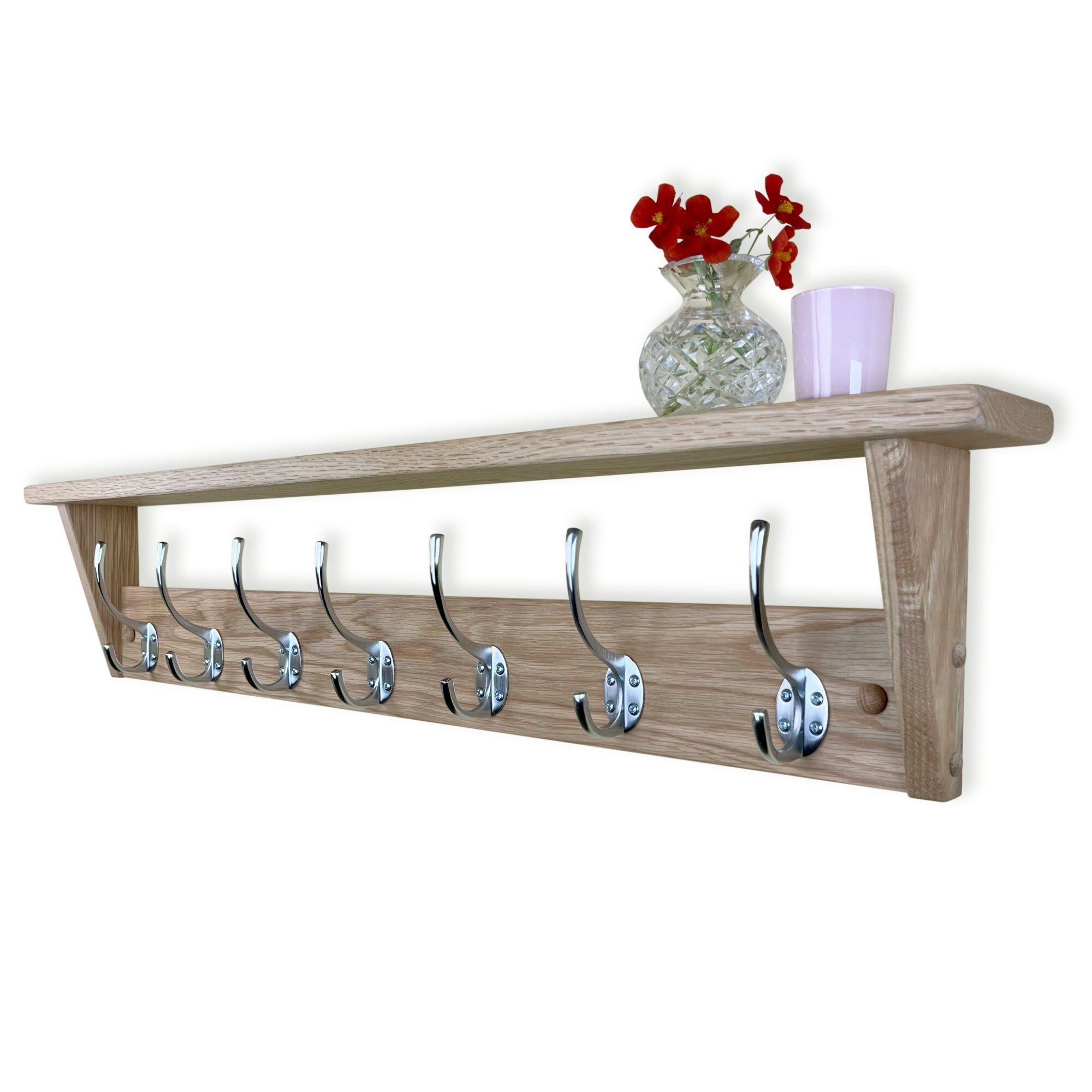 Solid Oak Coat Rack With Shelf Satin Chrome Brushed Steel Etsy