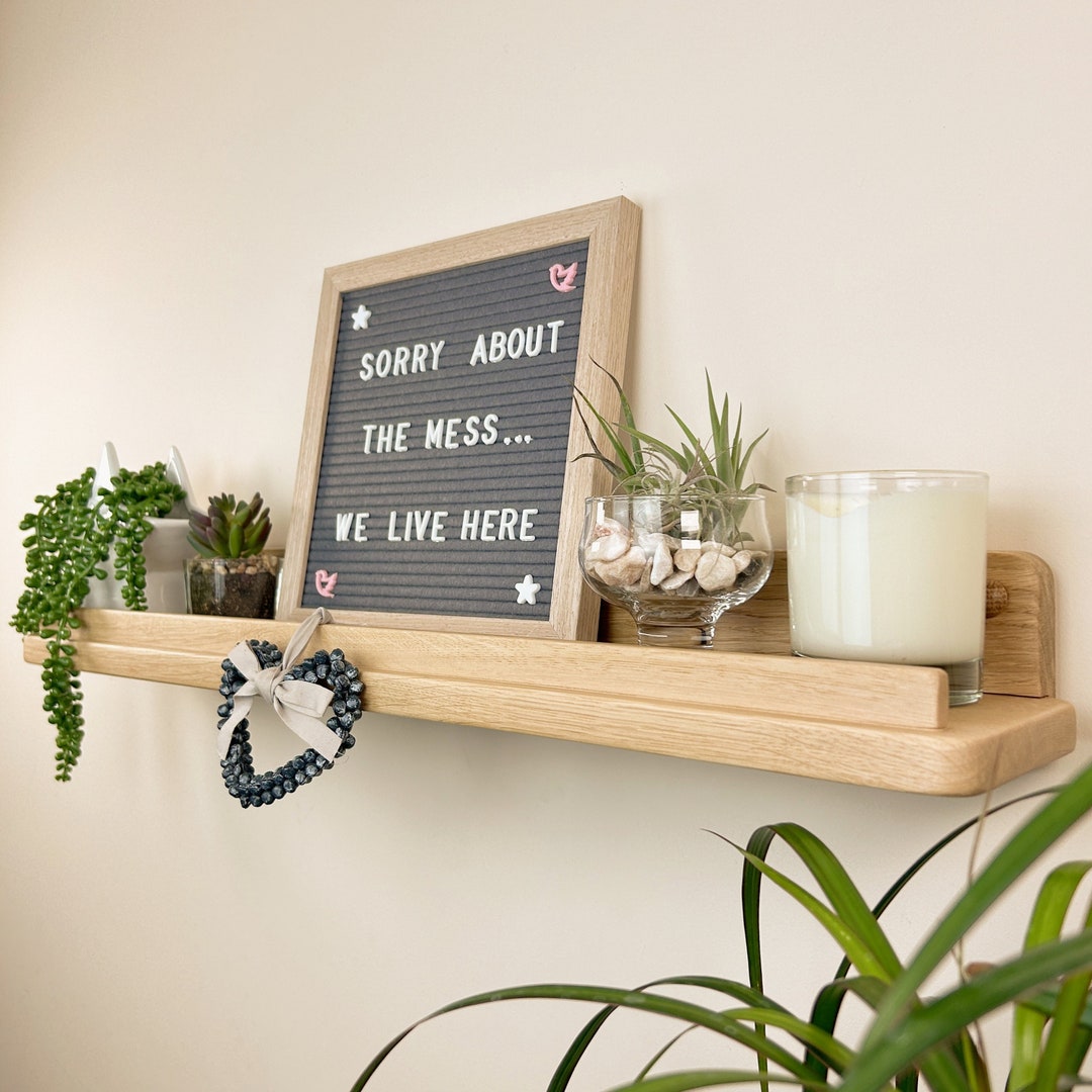 Solid Oak Floating Display Shelf With Lip Wooden Picture Shelf Wall Art