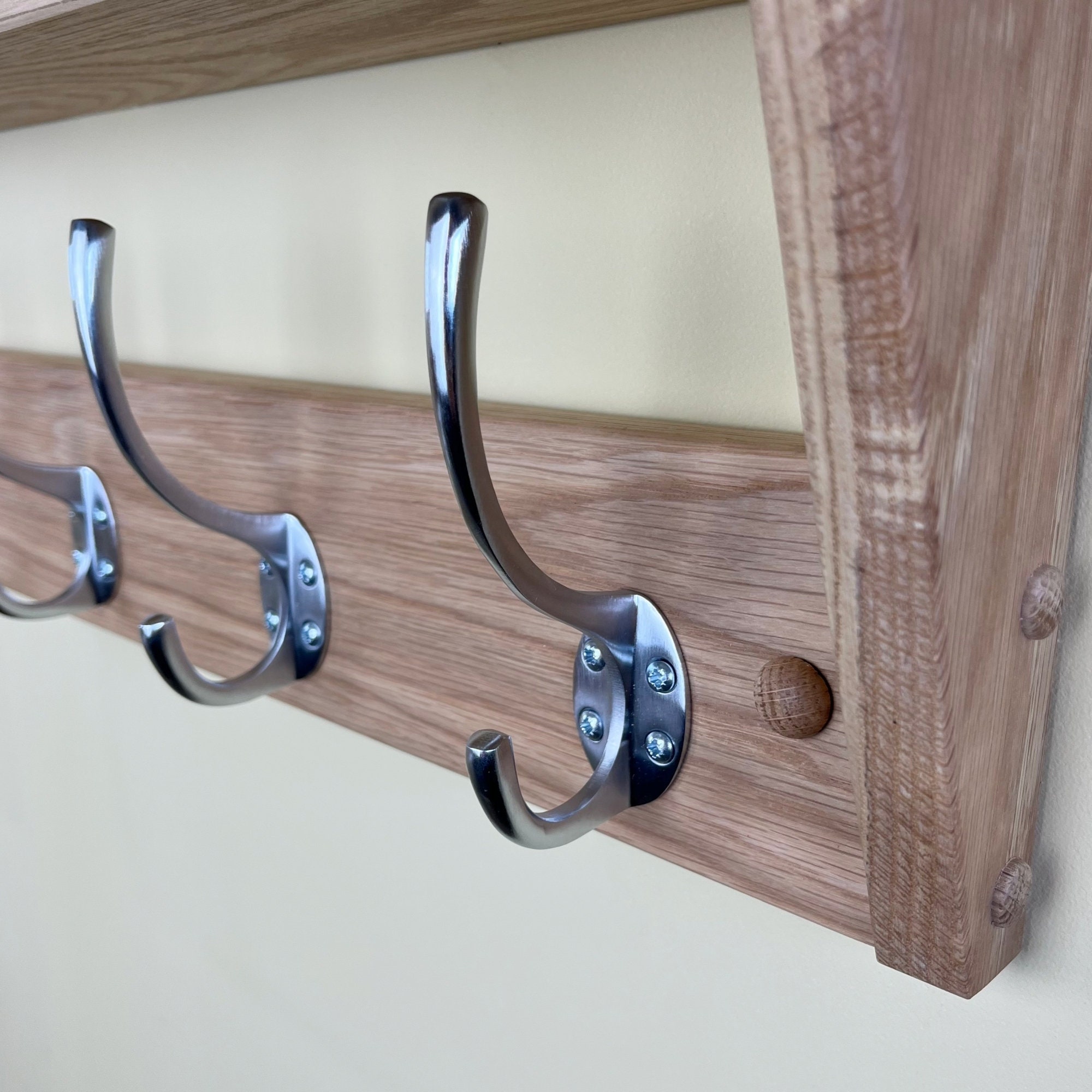 Solid Oak Coat Rack With Shelf Satin Chrome Brushed Steel Etsy