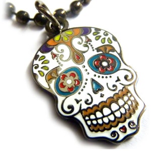 Day of the Dead Dia de los Muertos Candy Skull Charm Pendant Necklace with Chain