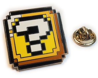 Super Mario World Pixel ? Question Box Power Up Hat Jacket Tie Tack Lapel Pin