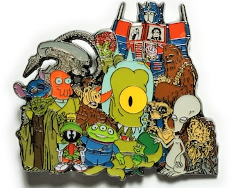 Alien Invasion Cartoon Movie Aliens Jumbo Lapel Pin