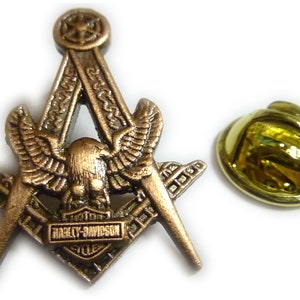 Motorcycle HOG Masonic Freemason Antique Copper Lapel Pin