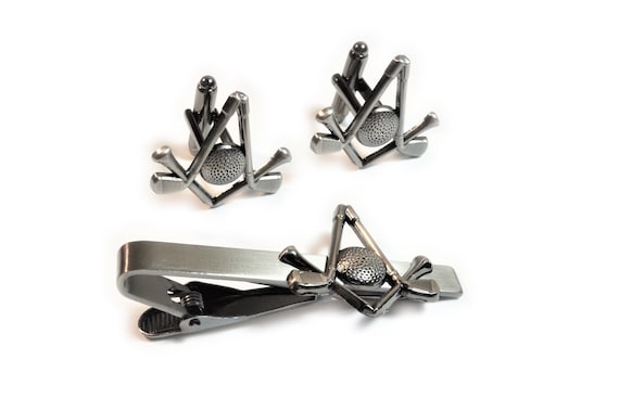 Golf Freemason Masonic Mashup Tie Bar Clip & Cuff… - image 1