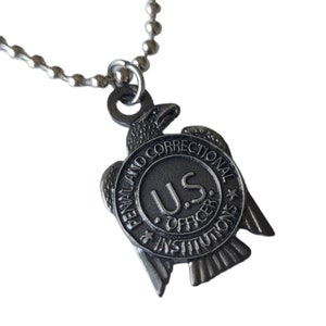 Penal and Correctional Institutions US Officer Eagle Retro Shield Badge Charm Pendant Necklace with Ball Chain