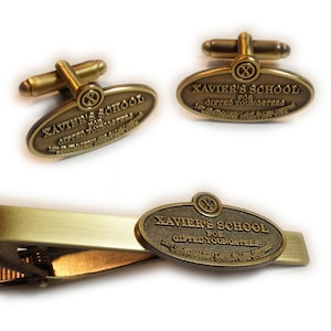 X-Men XMEN Xavier&#39;s School for Gifted Youngsters Plaque Sign Tie Bar Clip & Cufflinks Cuff Links Set