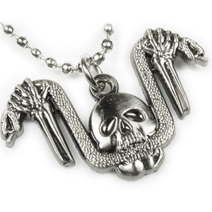 Snake Life Behind Bars Handlebars Skull Biker Charm Pendant Necklace with Chain