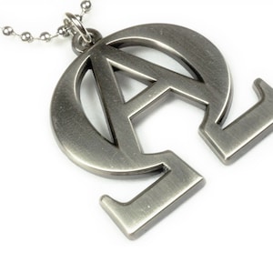 Alpha Omega Bible Christian God Jesus Christ Biker Charm Pendant Necklace with Ball Chain