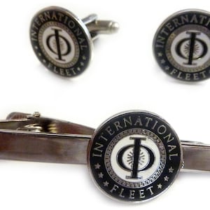 Set di gemelli con fermacravatta e logo della flotta internazionale Enders Game, per abito da sposa e lavoro