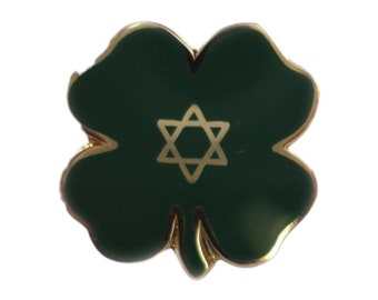 Lucky Jewish Star of David Four Leaf Clover Jacket Tie Tack Lapel Pin