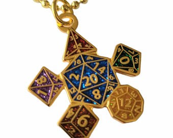 RPG DND Dice Die Glitter Charm Pendant Necklace with Ball Chain