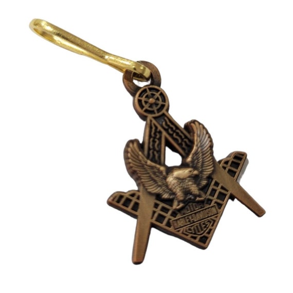 Motorcycle HOG Masonic Freemason Antique Gold Zip… - image 1