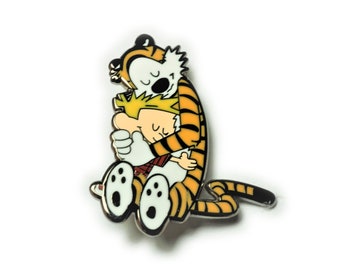 Hugging Friends Boy Tiger Cartoon Comic Strip Enamel Lapel Pin