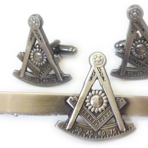 Past Master Mason Freemason Tie Bar Clip & Cufflinks Cuff Links Set