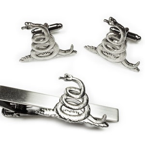 Don&#39;t Tread on Me Snake Gadsden Gasdsen Flag Cufflinks & Tie Bar Clip Set