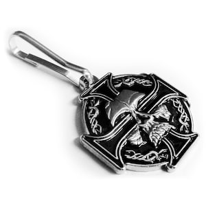 Celtic Cross Skull Biker Cross Backpack Vest Jacket Bag Purse Zipper Pull Clip