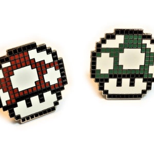Super Mario World SNES RED Mushroom & Green 1UP Extra Life Cufflinks Cuff Links Pair