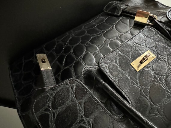 Vintage Black Croc Kelly Style Handbag/Purse W 35… - image 6