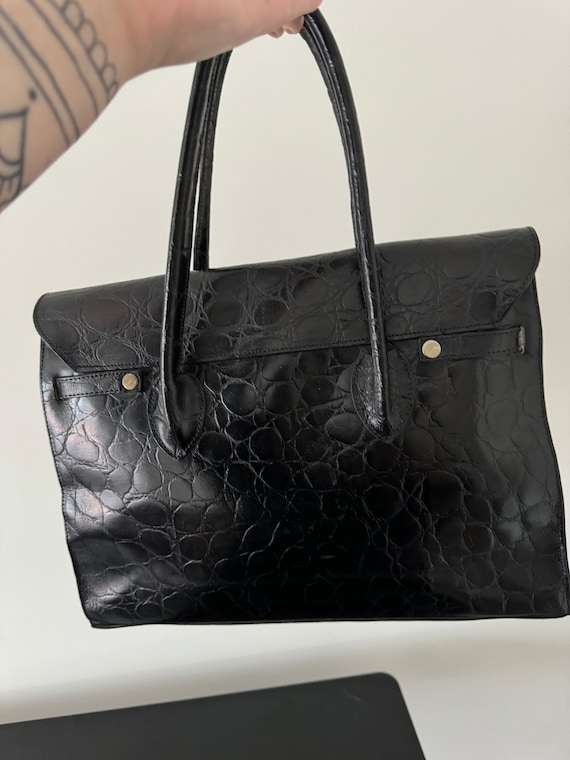 Vintage Black Croc Kelly Style Handbag/Purse W 35… - image 2