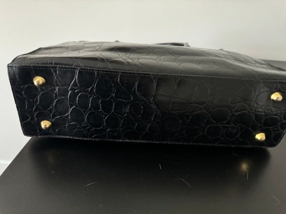 Vintage Black Croc Kelly Style Handbag/Purse W 35… - image 5