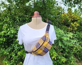 Banane tartan jaune. Sac bandoulière