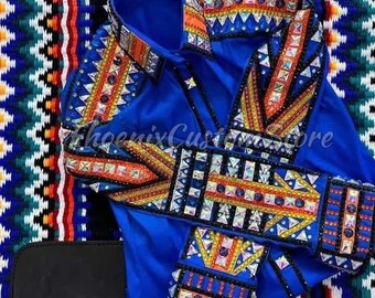 Handmade Western Show Shirt & Wool Saddle Pad Set: Royal Blue