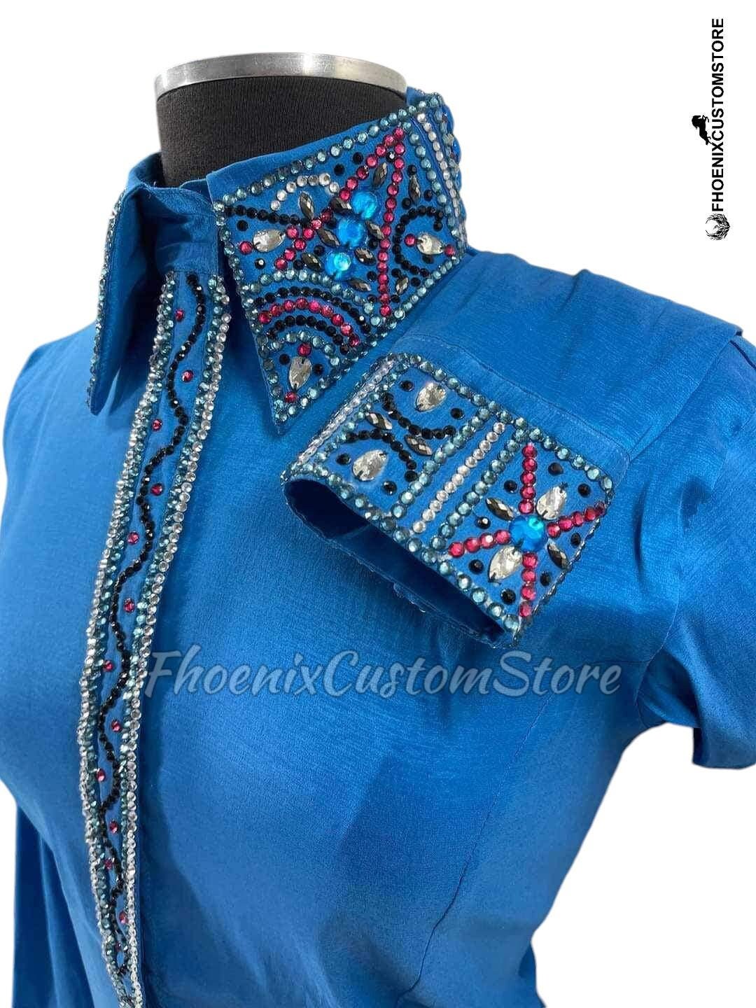 Rhinestone Rodeo Pageant Blue Western Show Shirt: Rhinestone Rodeo Queen Horsemanship Top - Etsy