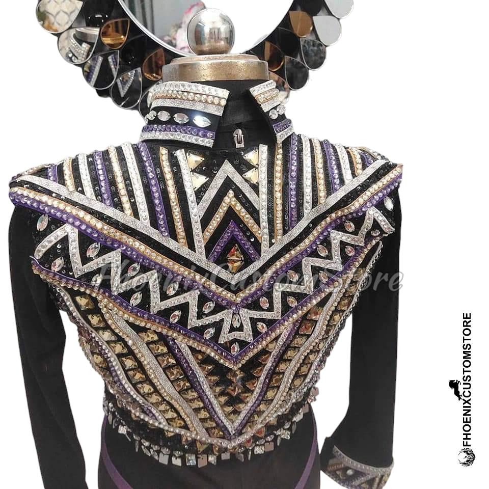 Western Show Shirt & Bolero Vest: Silver Gold Purple, Detachable Fringe