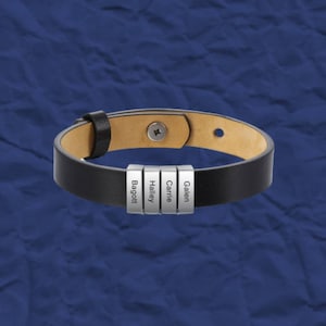 Personalized Men&#39;s Engraved Leather Bracelet,  Bracelet with Kids Names, Custom Name Bracelet, Personalized Name Bracelet, Gift for Dad