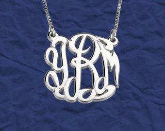 Monogram Necklace Silver: Personalized Sterling Silver Initial Pendant