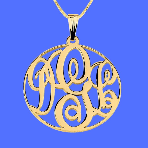 Monogram Necklace Gold - 24K Gold Plated Personalized Initial Jewelry, Sterling Silver