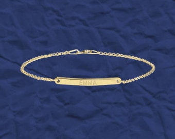 Personalized Skinny Bar Bracelet: Custom Name Rolo Chain