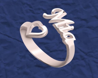 Personalized Name Ring with Heart: Custom Jewelry Gift