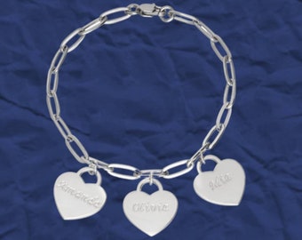 Personalized Sterling Silver Paperclip Bracelet: Engraved Heart Charm