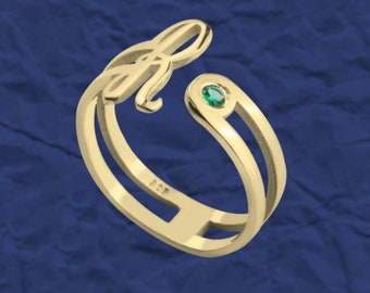 Personalized Birthstone Initial Ring: Custom Open Ring, Gifts for Her