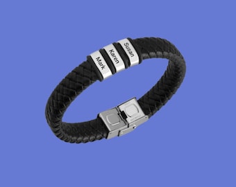 Mens Braided Leather Bracelet: Personalized Name Dad Bracelet