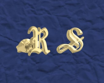 Personalized Gothic Initial Stud Earrings: Custom Jewelry Gift