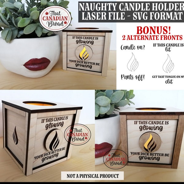 Naughty Candle Holder with bonus alternate fronts, Laser File, SVG Format