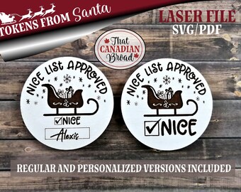 Tokens de bolso do Papai Noel, tokens Nice List do Papai Noel, tokens para crianças do Papai Noel, tokens Nice List Approved, arquivo laser, arquivo digital