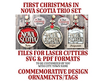 NOVA SCOTIA commemorative ornament and tag set Canadian themed ornaments and tags laser files digital files only Nova Scotia Canada