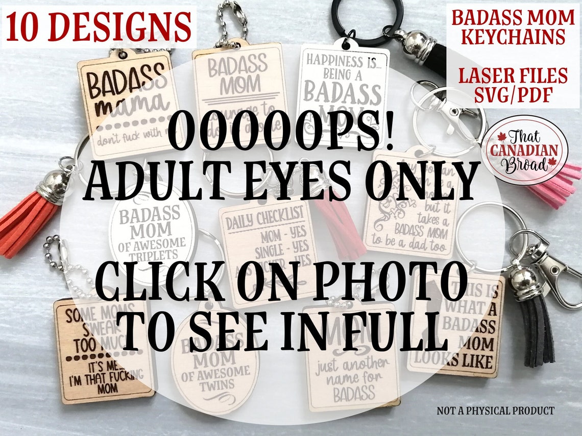 Badass MOM Keychains, Inappropriate Keychains, 10 Designs, Adult Humour ...
