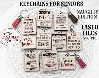 Keychains For Seniors Naughty Edition, 10 designs, Inappropriate, senior humor, senior humour, funny keychains, laser file, SVG PDF