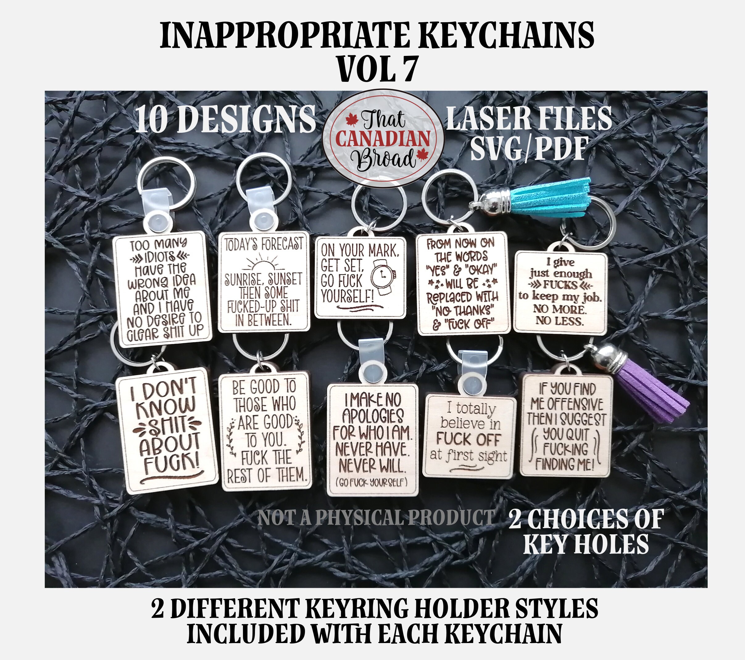 Inappropriate Keychains Vol 7, 10 Designs, 2 Keyhole Choices ...