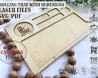 Bandeja rodante de marihuana Diseño de corte láser con 10 citas, archivos láser, archivos digitales, glowforge, láser