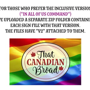 Op de afbeelding: Een regenboogvlag met de tekst "That CANADIAN Broad" in een witte cirkel erboven.