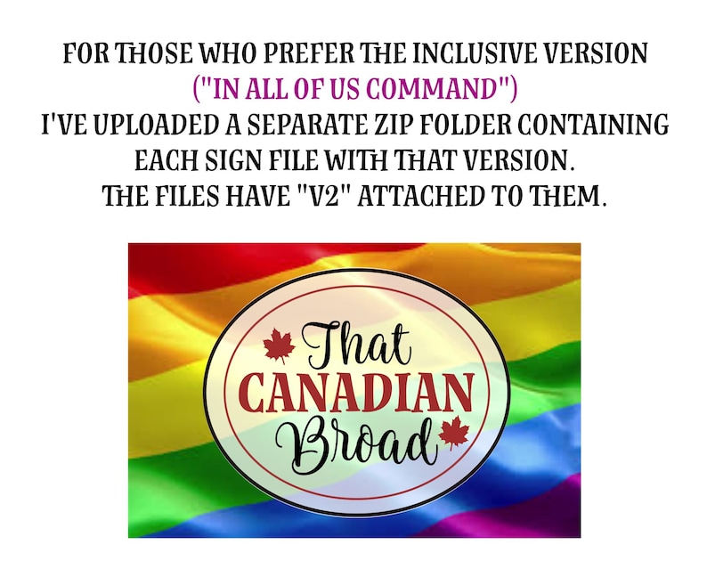 Op de afbeelding: Een regenboogvlag met de tekst "That CANADIAN Broad" in een witte cirkel erboven.