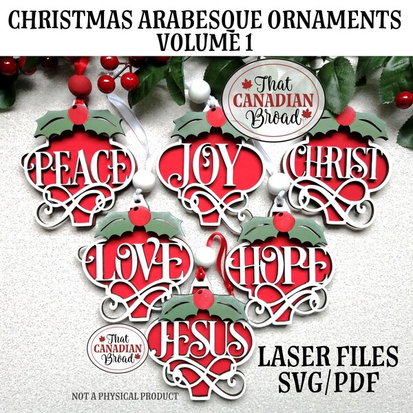 Christmas Arabesque Ornaments Vol 1, SIX DESIGNS, layered ornaments, laser files, svg files, pdf files