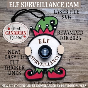 エルフ監視オーナメント、オーナメントまたはマグネットバージョン、エルフカム、レーザーファイル、SVGファイル