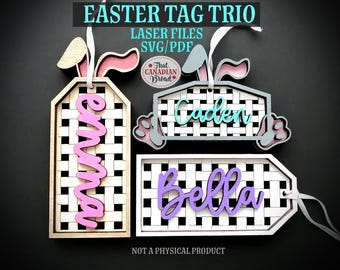Trío de etiquetas para canastas de Pascua, diseño de tejido de canasta, archivo cortado con láser, formatos svg y pdf, archivo digital