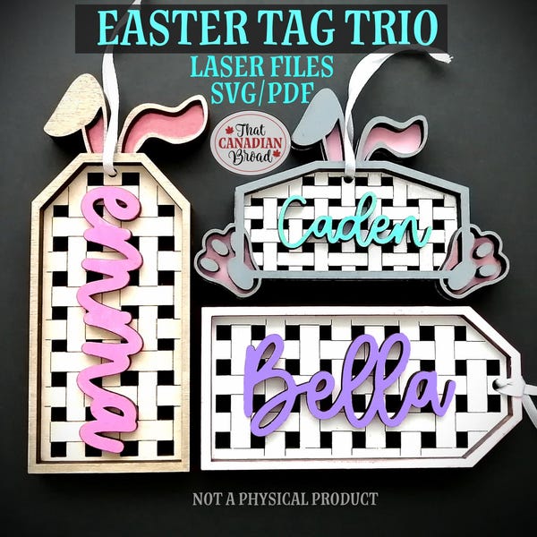 Easter Basket Tags Trio, Basketweave design, laser cut file, svg & pdf formats, digital file